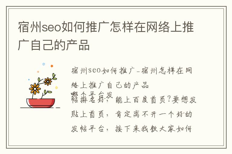 宿州seo如何推广怎样在网络上推广自己的产品